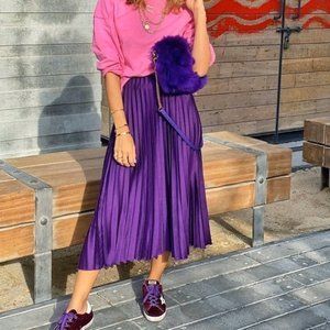ZARA purple flowy pleated skirt
